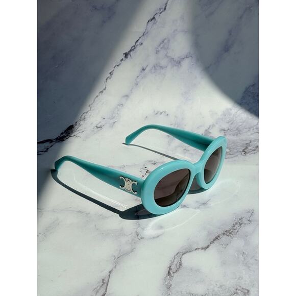 NEW Celine CL40312U Triomphe Blue Round Sunglasses - Picture 3 of 10